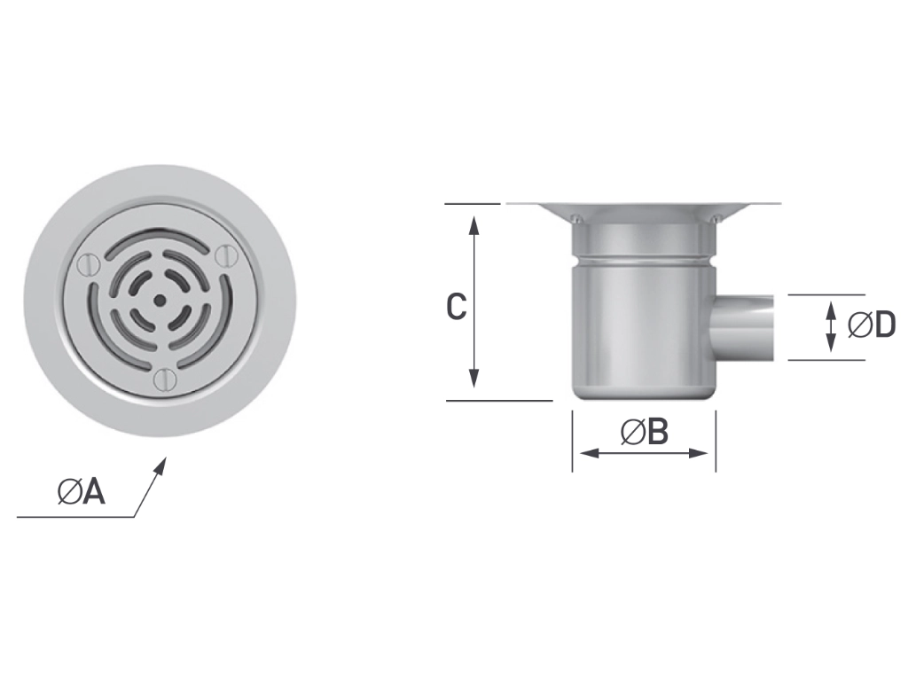 Herbish Vinyl Floor Drain HBV-125H-WS top technical diagram showing drain dimension references